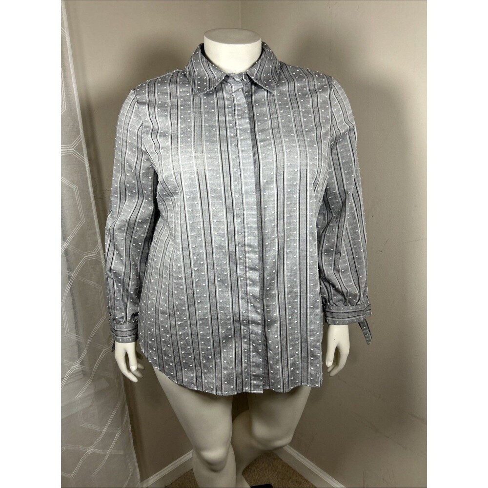 Lane Bryant‎ Shirt 20 Gray Cotton Button Up Classic Casual Workwear Office Clean